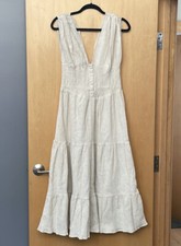 ASOS sheared waist buttoned front tiered, mini sundress crinkle, oatmeal sz 4