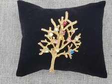 Vintage "Tree of Life" Multi Color Rhinestone & Gold Tone Brooch