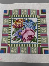 hand painted needlepoint canvas floral bouquet