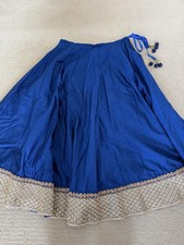 Navy Blue and Gold Long Lengha with Sequins, Lined, Tie Waist