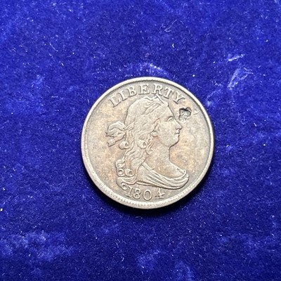 1804 Plain 4 with Stems Draped Bust Copper Half Cent 1/2C #QA002