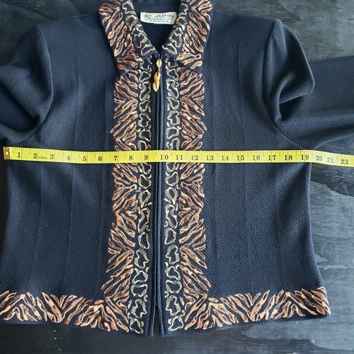 St John Skirt Suit 8/10 ? Black Embroidered Animal Print Trim Zip Front Jacket - Picture 8 of 22