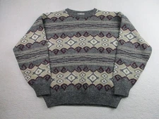 Tosani Sweater Mens Large Gray Cream Wool Alpaca Blend Crewneck Knit Pullover