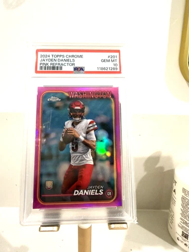 Jayden Daniels 2024 Topps Chrome Pink Refractor PSA 10 GEM MINT RC POP 32