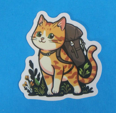 Orange Tiger Kitty Cat With Backpack Sticker 2.18'' x 2'' (T)