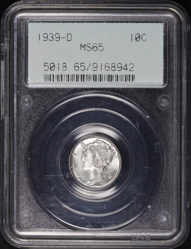 1939-D Mercury Dime PCGS MS-65 Old Green Gasket Holder