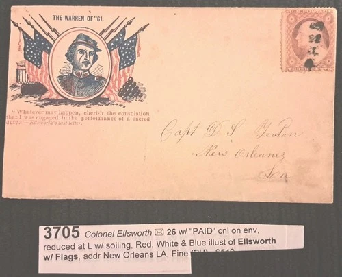 26 Civil War Patriotic - Rare Portrait of Col. Ellsworth Surrounded by Flags