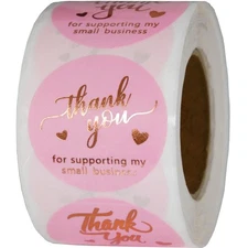 500 Pcs 1.5 Inch Pink and Rose Gold Thank You Stickers for Small Business