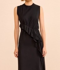 Ulla Johnson NWT Jeune Ruffled Midi Jersey Dress Noir Black Sz P Organic Cotton