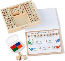 Melissa  Doug Deluxe Letters and Numbers Wooden Stamp Set ABCs 123s With Activi