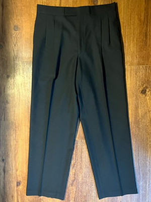 #ad VTG Mazzoni 32x31 Black wool Tuxedo Pants Pleated Susp Btns Satin Stripes $19.45