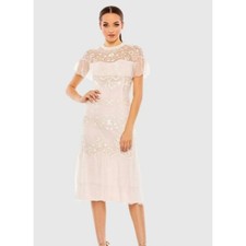 NWT Mac Duggal 35147 Sheer Neck Flutter Sleeve Dress Sz 14