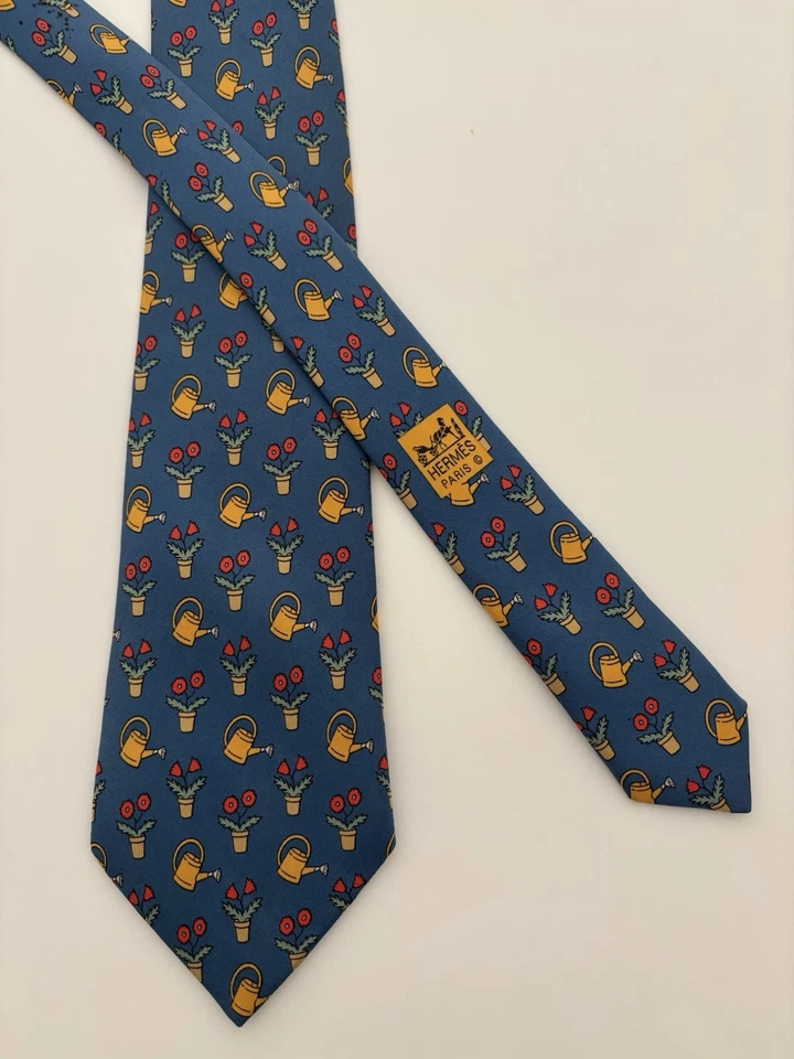 Corbata Hermès - Estampado de jardinería vintage azul marino - 100 % seda - 7484 FA Foto 4 de 4