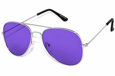 PURPLE LENS AVIATOR STYLE SILVER METAL FRAME WOMEN MEN SUNGLASSES 90 SHADES UVB