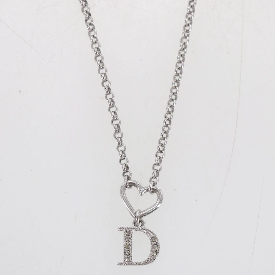 Collar de cadena usado con logotipos de Christian Dior corazón estrás plata #EJ427 O Foto 4 de 4