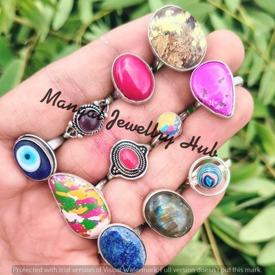 Amazing Sale Coral & Mix Gemstone Rings 925 Sterling Silver Plated Jewellery Lot