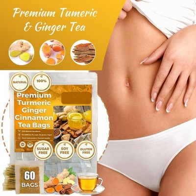 60Bags Turmeric Ginger Cinnamon Tea No Additive Support Brain Weight Sleep-Skin