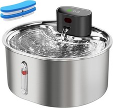 Wireless Stainless Steel Cat Water Fountain for Drinking, 3.2L Battery Operated
