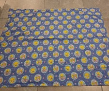 VTG Looney Tunes Warner Bros Tweety Bird Blue Fabric Blanket Homemade 32x38 Inch