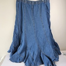 Vintage 1980s /90s Willow Ridge COWGIRL Elastic Waist DENIM MAXI FLARED Skirt