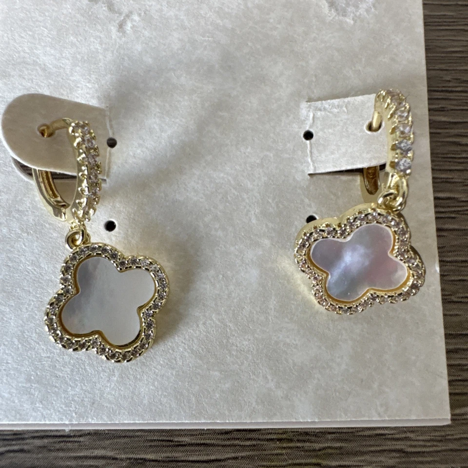 Pendientes Argento Vivo para mujer enchapados en oro marfil trébol y circonita cúbica ~ ¡Nuevos! Foto 2 de 4