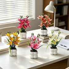 Cymbidium Silk Flower Arrangement 8 Blooms in Elegant Ceramic-Look Pot