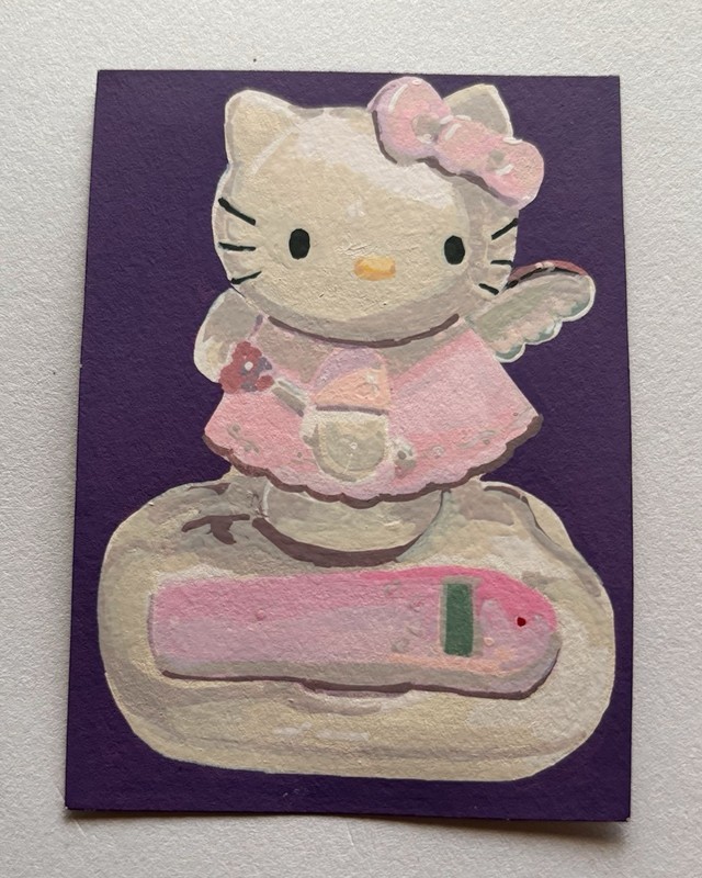 ACEO Original Hello Kitty Telephone Original Cartoon Drawing, Acrylic Marker