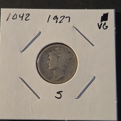 1927-S Winged Liberty Head Mercury Silver Dime In Very Good Condition