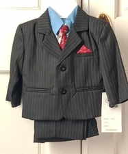 Boy's Toddler Formal  Suit Set with Pinstripes, Black/Blue, Size 1 ( 1 year )