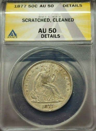 1877 Seated Liberty Half Dollar 50c - ANACS AU-50 Details - Free Shipping! - Picture 3 of 4