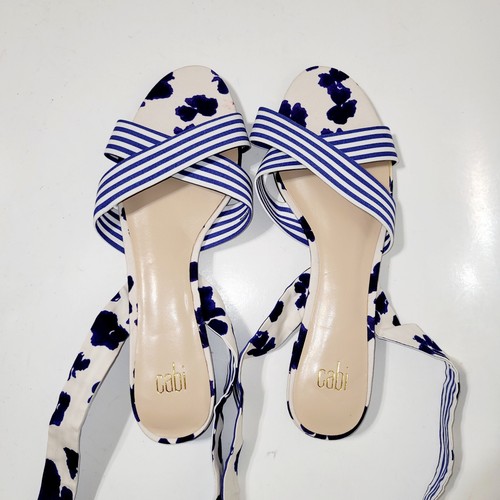 Cabi White Blue Floral Tied Lace Up Sandals 6013 Criss Cross Ankle Wrap Wms 8US - Picture 4 of 18