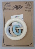 S081 - Hess - Holz Rundrassel - 3 Ringe Natur Blau - Ab Geburt Geeignet - Neu