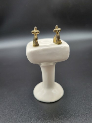 Vintage Miniature Dollhouse WHITE PORCELAIN BATHTUB & SINK - Picture 9 of 10