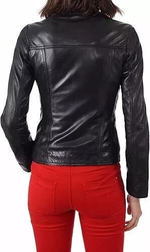 Women's 100% Genuine Lambskin Leather Jacket Slim Fit Biker Black jacket Coat - Picture 2 of 6