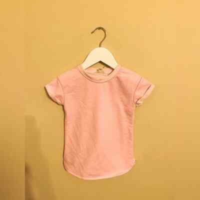 River Island Baby Girls Basic Pink Short Roll Up Sleeve Linen T-Shirt
