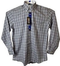 Kirkland Mens 16.5x34/35 Blue Brown Traditional Fit Non-Iron Button Down Shirt
