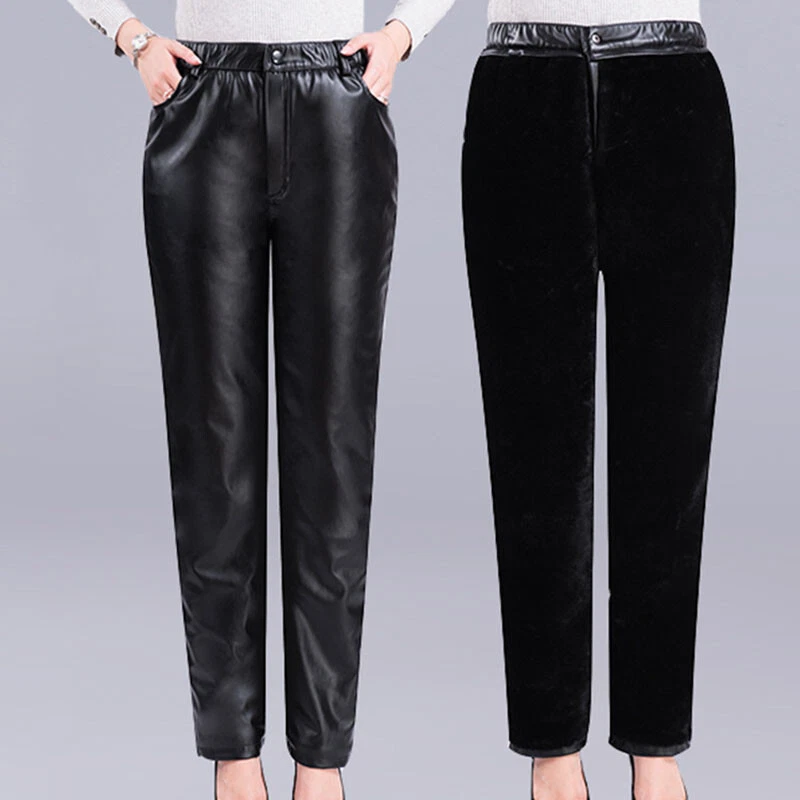Coupe-Vent Femme Simili Cuir Pantalon Polaire Doublé Épais Chaud Hiver Pantalon - Photo 2/4