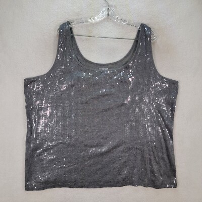 Lane Bryant Womens Top Plus Size 22 Gray Stretch Sequins Scoop Neck Tank  Blouse