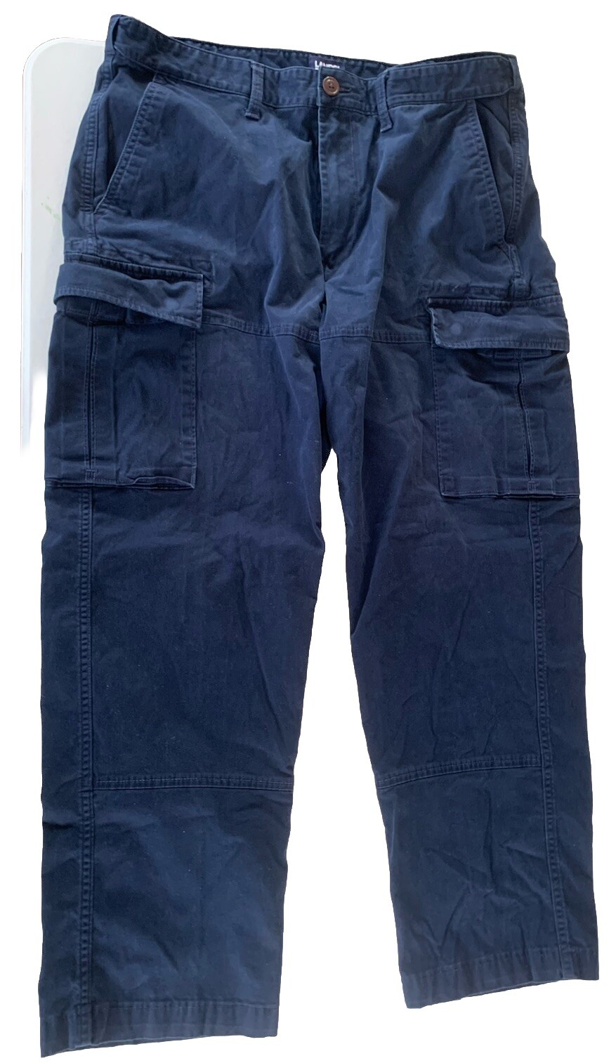 Lands End Traditional Fit Cargo Utility Pants Mens36X27 Navy Blue Outdoor Work