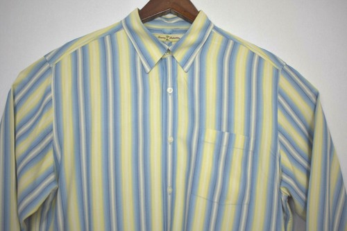 Tommy Bahama Mens 100 % Silk Blue Yellow Striped Button Down L/S Shirt Size L - Picture 5 of 11