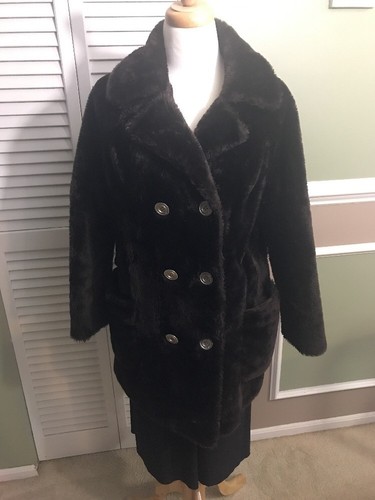 Glenoit Mills Women’s Coat Vintage Faux Fur Dark Brown 1950’s Winter