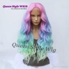 Mermaid Pastel Ombre Rainbow Hair Cosplay Wig Synthetic Hair Lace Front Wigs