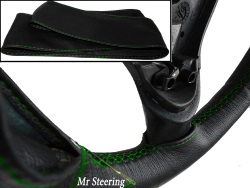 FOR FORD PUMA TOP QUALITY BLACK LEATHER STEERING WHEEL COVER GREEN STITCH NEW - Picture 1 of 4