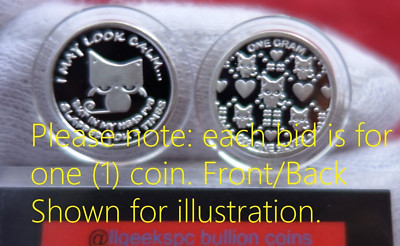 Cat Kitty 1 gram .999 Fine Pure SILVER Bullion Round Mini Proof Coin in Air-Tite