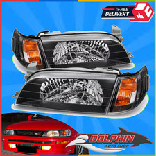 For 93 97 Toyota Corolla Jdm Headlights Black Crystal Glass Lens Lamps Set