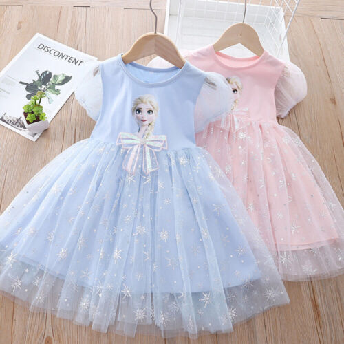 - Girls Frozen Elsa Princess Dress Birthday Party Casual Sundress Age 3-7 Years↑ - Picture 1 of 7