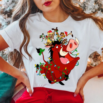 The Lion King Santa Pumbaa And Timon Christmas Lights Tshirt Women