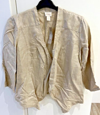 NWT Chico's Foiled Linen Drape Long Sleeve Jacket SAND Size 1