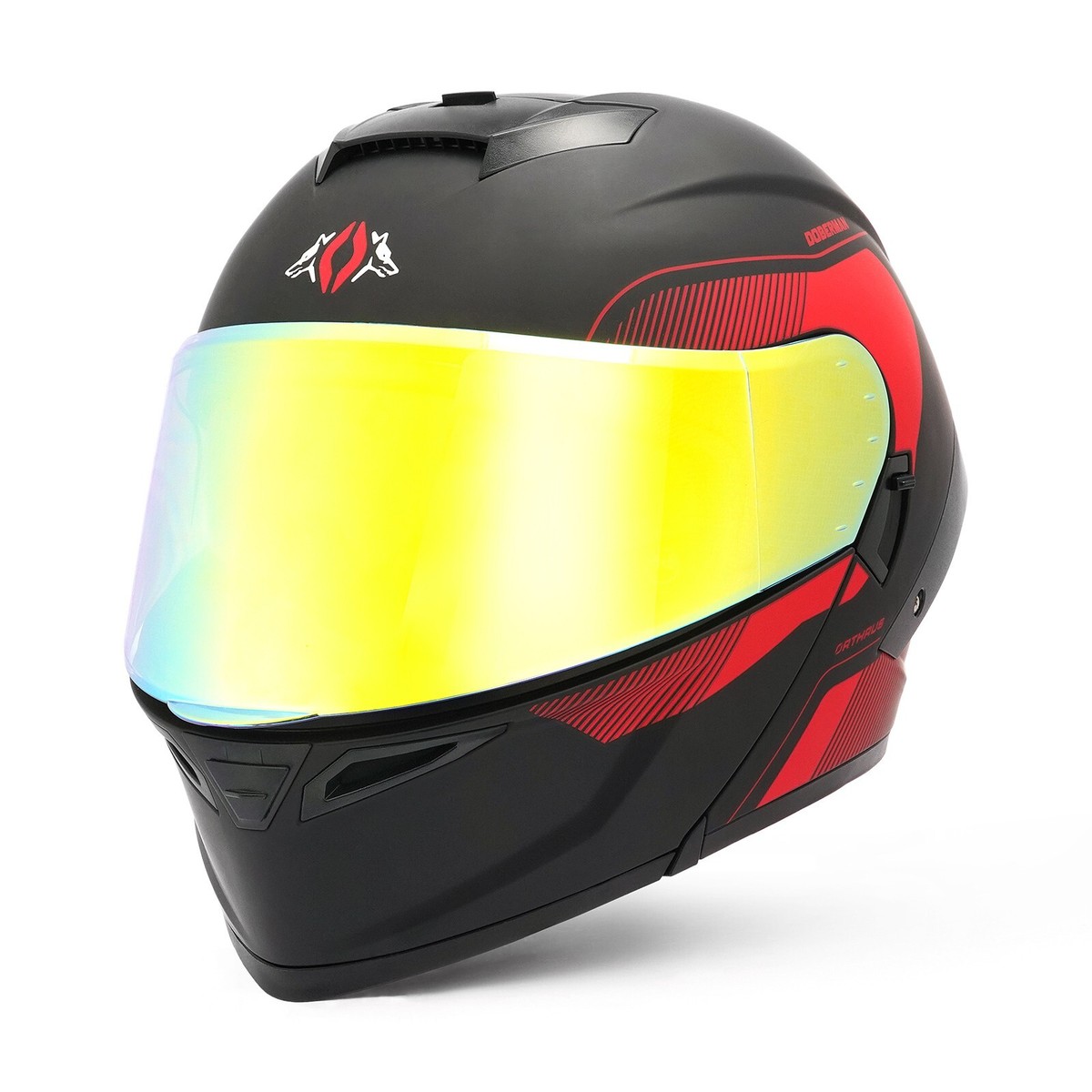 Red Motorcycle Full Face Helmet Modular Flip up Dual Shield Inner