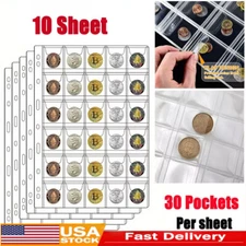 10 Sheets Coin Collection Supplies Pages, Coins Collecting Pocket Page 30 pocket
